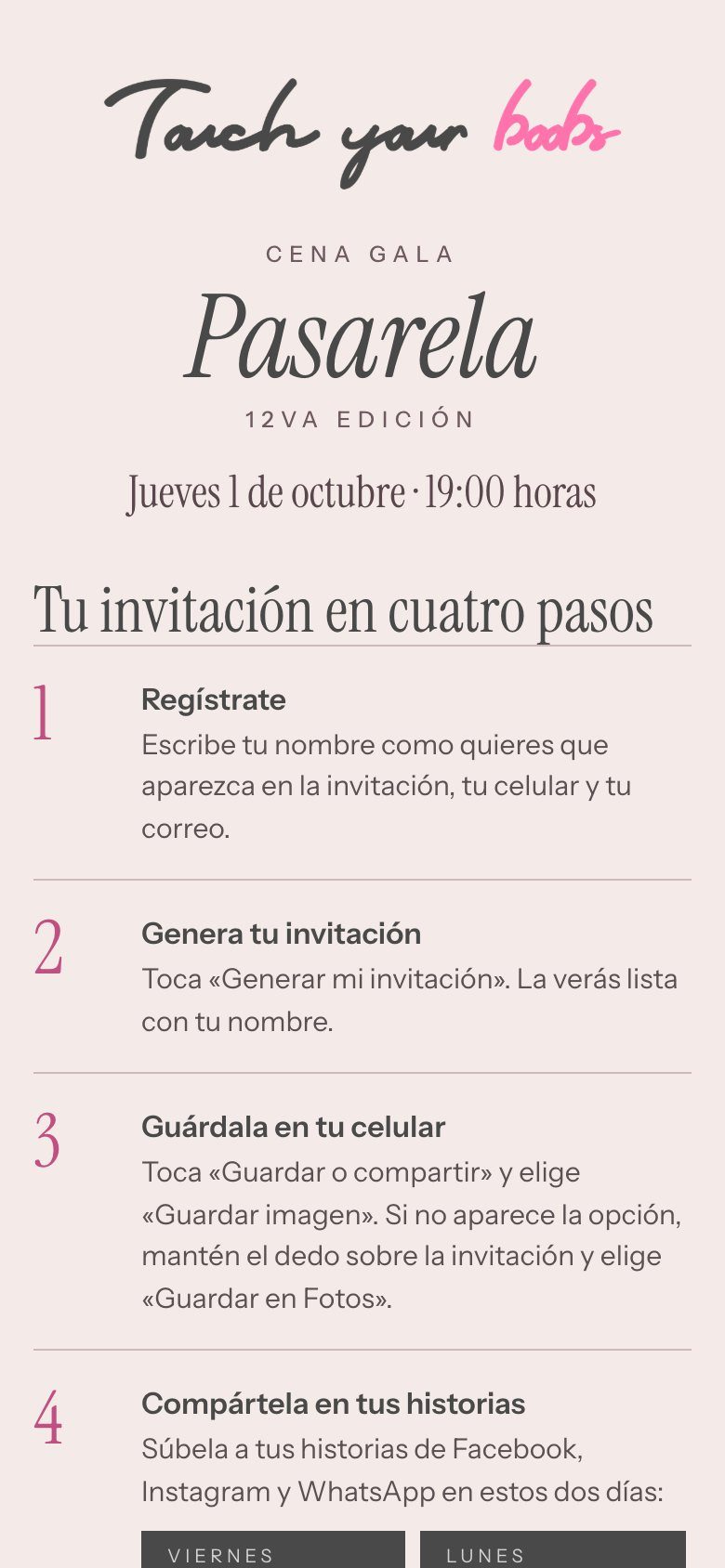 Invitación personalizada de la Cena Gala Pasarela